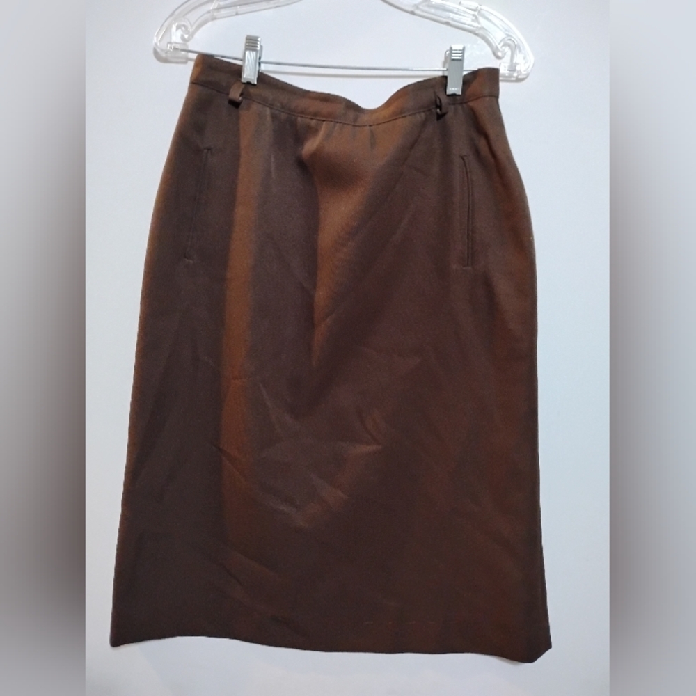 Elegant Brown Women's Midi Skirt Pockets Custom Made Approx M
